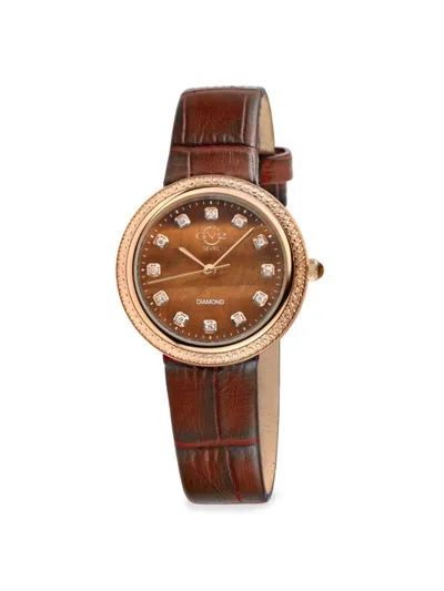 Gevril Women's Arezzo 33mm Ip Rose Goldtone Stainless Steel, Tiger's Eye, Diamond & Embossed Leather Strap In Burgundy