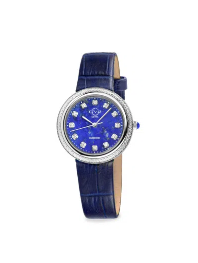 Gevril Women's Arezzo 33mm Stainless Steel, Lapis, Diamond & Leather Strap Watch In Sapphire