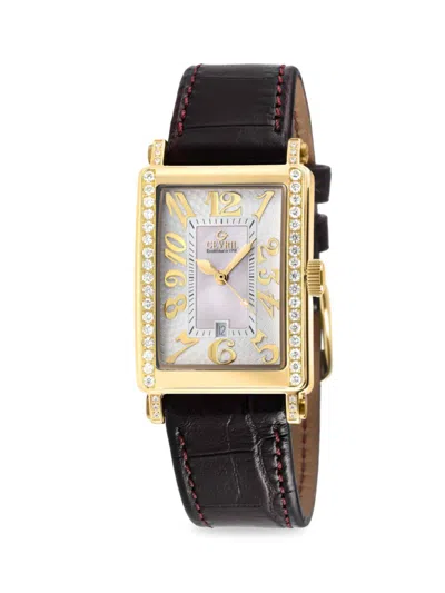 Gevril Women's Avenue Of Americas Mini 25mm Ion Plated Goldtone Stainless Steel, Mother Of Pearl & Diamond In Black