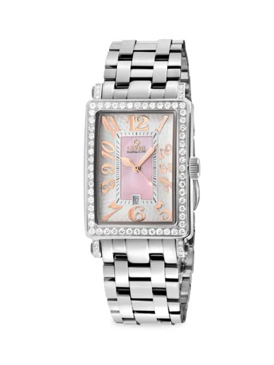 Gevril Women's Avenue Of Americas Mini 25mm Stainless Steel, Mother Of Pearl & Diamond Bracelet Watch In Sapphire