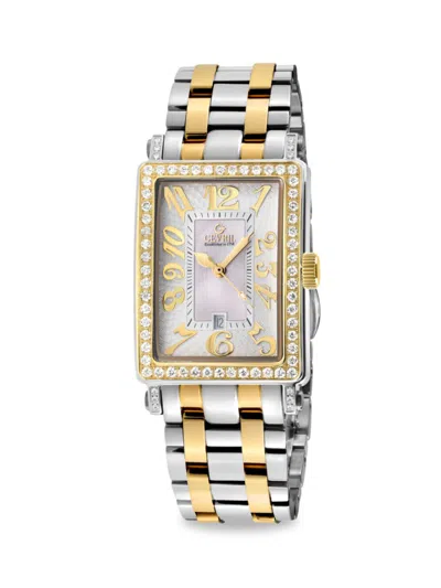 Gevril Women's Avenue Of Americas Mini 25mm Two Tone Stainless Steel, Mother Of Pearl & Diamond Bracelet Wa In Gold