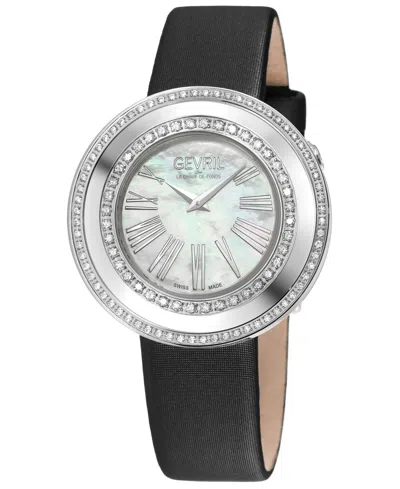 Gevril Women's Gandria Black Leather Watch 36mm In Silver