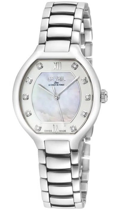Gevril Women's Lugano Swiss Diamond Watch, White Mop Dial,316l Stainless Steel Case, 316l Stainless Steel B In Metallic