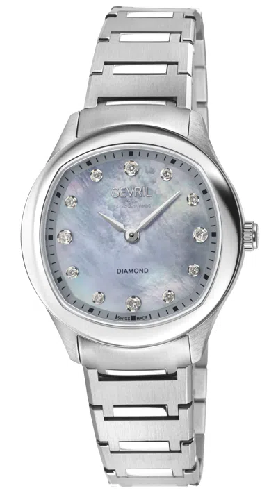 Gevril Women's Morcote Swiss Diamond Watch, 316l Ss Case, Grey Mop, 316l Stainless Steel Bracelet. In Metallic