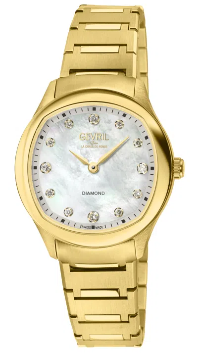 Gevril Women's Morcote Swiss Diamond Watch, 316l Ss/ipyg Case, White Mop, Ip Gold Bracelet..