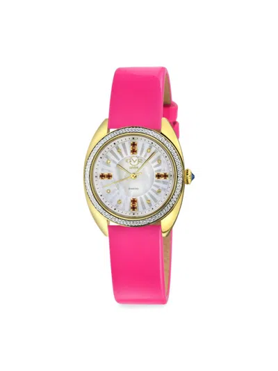 Gevril Women's Palermo 35mm Stainless Steel, Multi Stone & Leather Strap Watch In Pink
