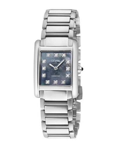 Gevril Women's Regina Swiss Diamond Watch, Black Mop Dial, 316l Ss Case, 316l Stainless Steel Bracelet. In Metallic