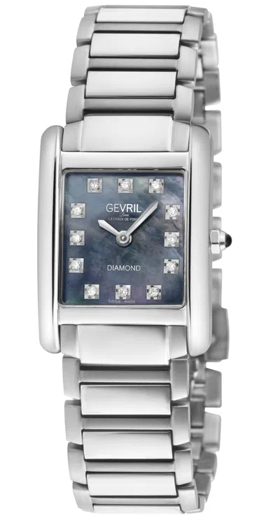 Gevril Women's Regina Swiss Diamond Watch, Black Mop Dial, 316l Ss Case, 316l Stainless Steel Bracelet. In Metallic