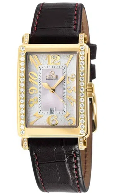 Pre-owned Gevril Womens 7449ye Avenue Of America Mini Swiss Quartz Diamonds Mop Dial Watch