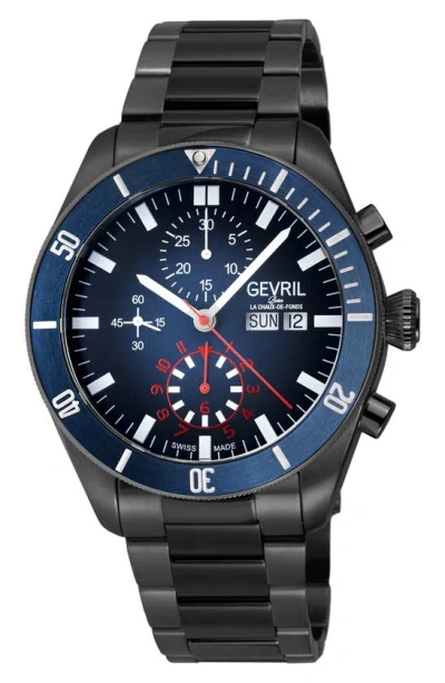 Gevril Yorkville Chronograph Quartz Bracelet Watch, 43mm In Black