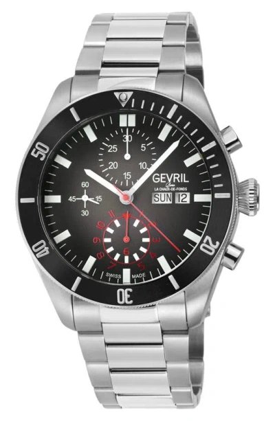 Gevril Yorkville Chronograph Quartz Bracelet Watch, 43mm In Silver/ Black