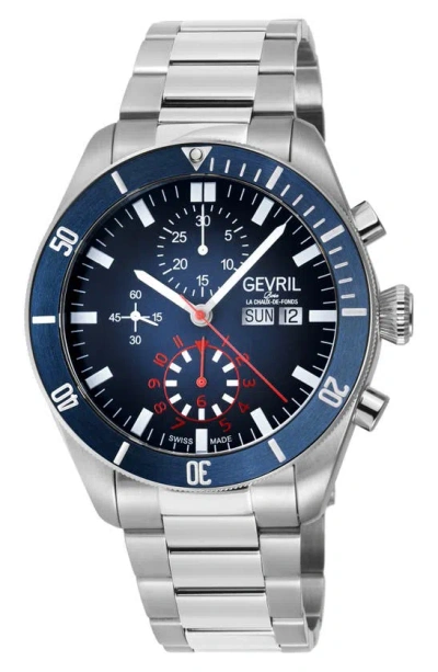 Gevril Yorkville Chronograph Quartz Bracelet Watch, 43mm In Silver/ Navy