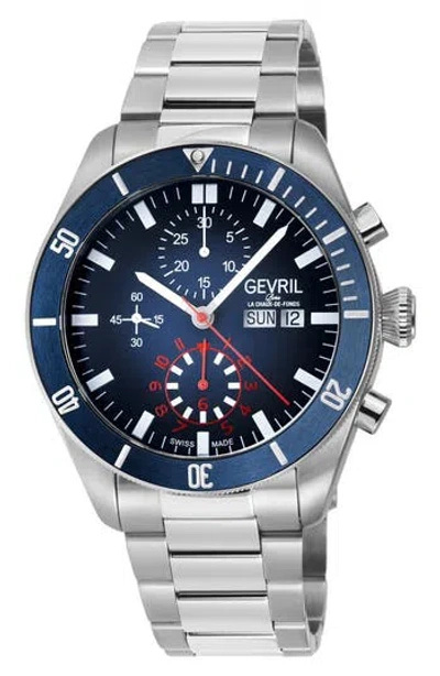 Gevril Yorkville Chronograph Quartz Bracelet Watch, 43mm In Silver/navy