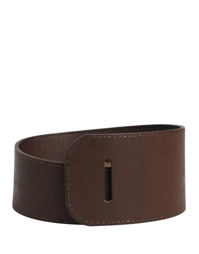 Gf Ferre' Brown Genuine Leather Logo Wide Waist Women Belt In Multi