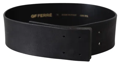 Gf Ferre' Genuine Leather Wide Logo Waist Women's Belt In Black