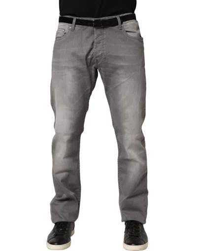 Gf Ferre' Gray Washed Mid Waist Straight Men Denim Trouser Jeans In Multi