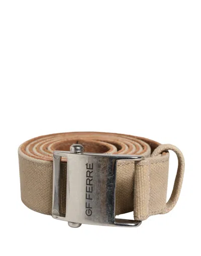 Gf Ferre' Men Beige Canvas Silver Metal Buckle Cintura Belt In Brown