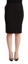 Gf Ferre' Black High Waist Viscose Knee Length Pencil Cut Skirt