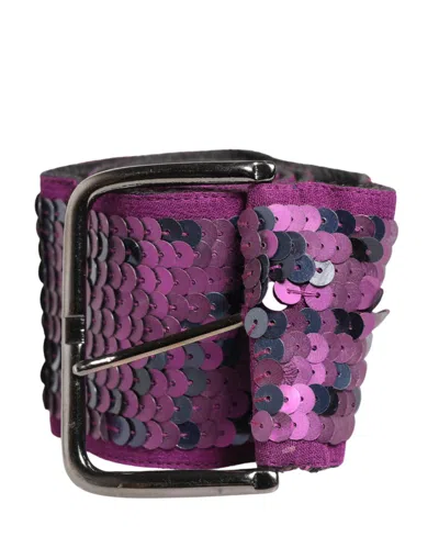 Pre-owned Gf Ferre' Women Sequined Metal Buckle Women's Belt () In Purple