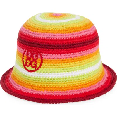 G/fore Circle Logo Stripe Cotton Crochet Bucket Hat In Lava Multi