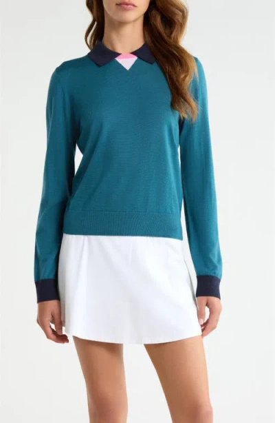 G/fore Colorblock Merino Wool Sweater Polo In Blue