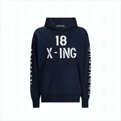 Gfore Deep Navy Printed Hoodie With Relaxed Fit In Blue