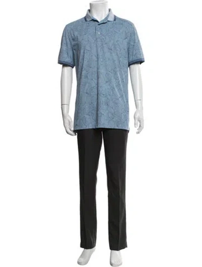 Pre-owned G/fore Floral Print Collar Polo Shirt In Blue