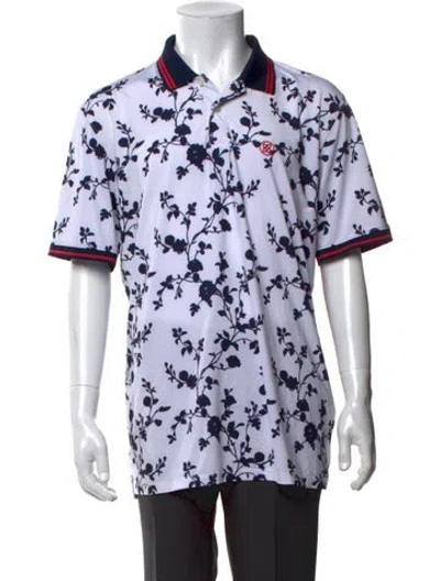 Pre-owned G/fore Floral Print Collar Polo Shirt In Blue/white