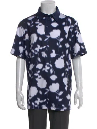 Pre-owned G/fore Floral Print Crew Neck Polo Shirt In Blue