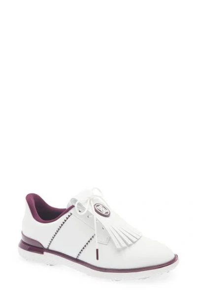 G/fore Gallivant2r Leather Kiltie Golf Shoe In Snow/dark Plum
