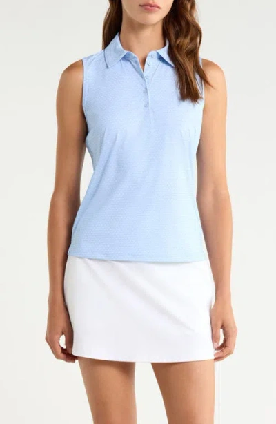 G/fore Geo 2 Silky Tech Performance Sleeveless Polo In Sky/snow