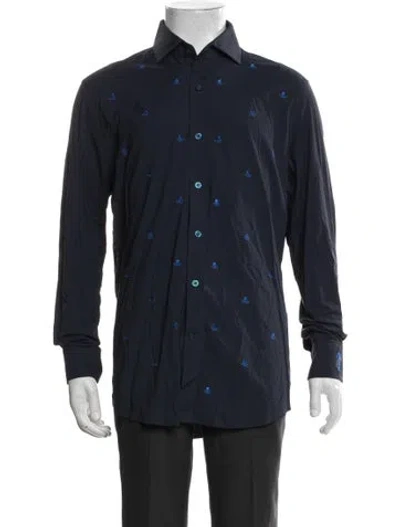 Pre-owned G/fore Graphic Print Long Sleeve Dress Shirt In Blue