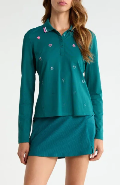 G/fore Icon Long Sleeve Performance Polo In Green