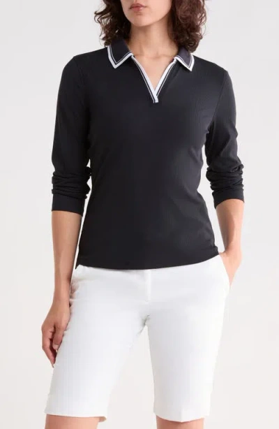 G/fore Johnny Collar Rib Performance Long Sleeve Polo In Blue