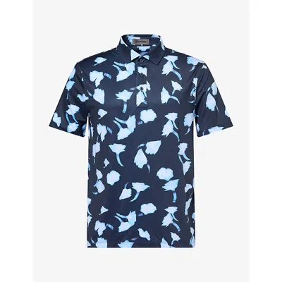 G/fore Mens  Blurred Floral Print Woven Polo T-shirt In Twilight
