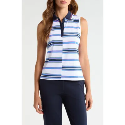 G/fore Offset Stripe Performance Sleeveless Polo In Snow/knockout Pink