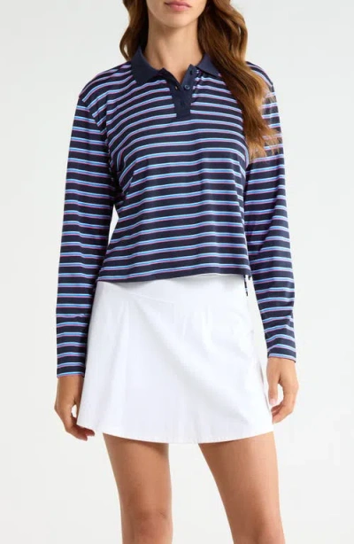 G/fore Striped Performance Long Sleeve Polo In Purple
