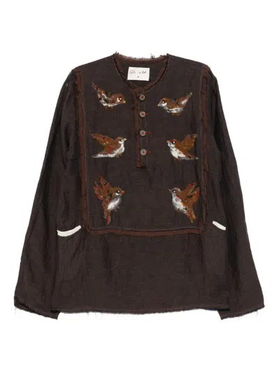 Gg In Red Birdwatcher Shirt In Brown