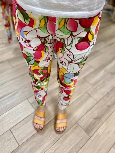 Gg Jeans Print Stretch Pant In Geranium Pink In Multi