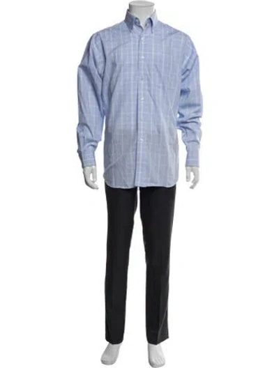 Pre-owned G.h. Bass & Co. Plaid Print Long Sleeve Dress Shirt In Blue