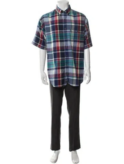 Pre-owned G.h. Bass & Co. Plaid Print Short Sleeve Shirt In Blue