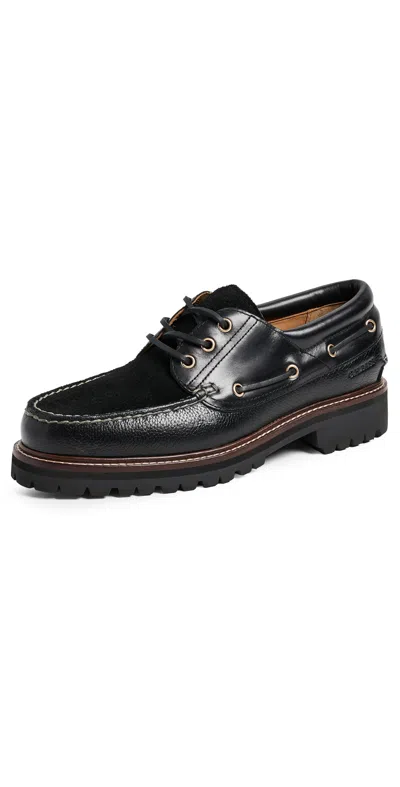 Gh Bass G. H. Bass 1876 Wanderer Lug Boat Shoes Black Leather Mix Mat