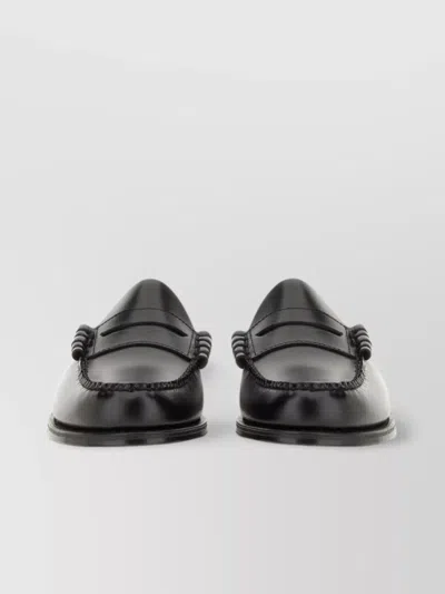 Gh Bass Leather Loafers With Round Toe And Stitched Detailing In Gray
