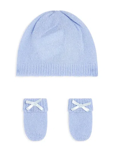 G.h. Hurt & Son Babies' Cashmere Beanie And Mittens Set In Blue