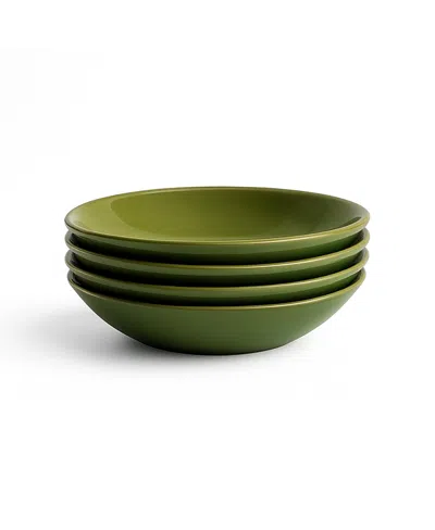 Gharyan Stoneware Dadasi Pasta Plate, Set Of 4 In Green