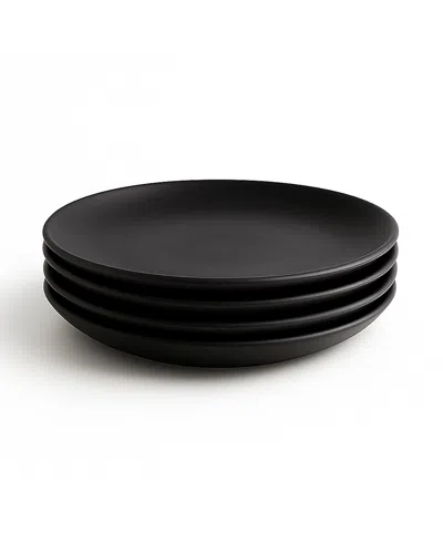 Gharyan Stoneware Edan Flat Dinner Plate, Set Of 4 In Black