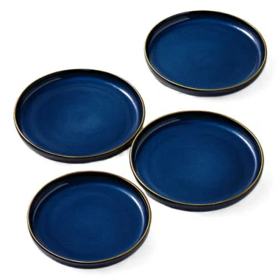 Gharyan Stoneware Edan Flat Dinner Plate, Set Of 4 In Blue