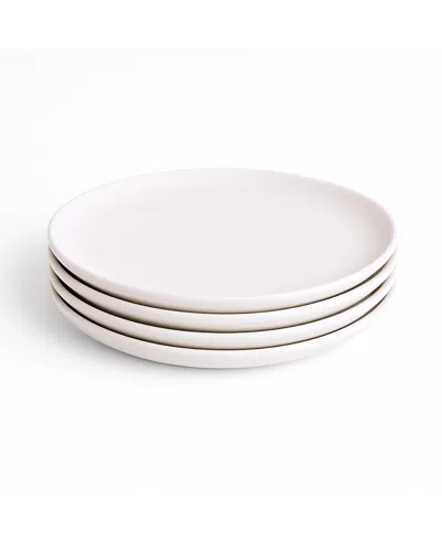 Gharyan Stoneware Edan Flat Dinner Plate, Set Of 4 In White