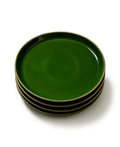 Gharyan Stoneware Edan Flat Salad/dinner Plate, Set Of 4 In Green