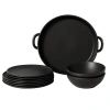 Gharyan Stoneware Family Feast Dinnerware, Set Of 13 Pieces In Black
